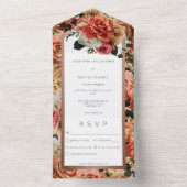 ピーチ赤面&ピンク素朴バラディナー オールインワン招待状 (内側)