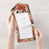 ピーチ赤面&ピンク素朴バラノディナー オールインワン招待状 (貼ってはがせる)