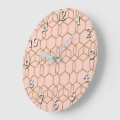 ピーチ赤面&金ゴールドモダンボホジオメトリグラム ラージ壁時計 (傾斜)