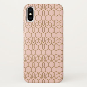 ピーチ赤面&金ゴールドモダンボホジオメトリグラム iPhone X ケース