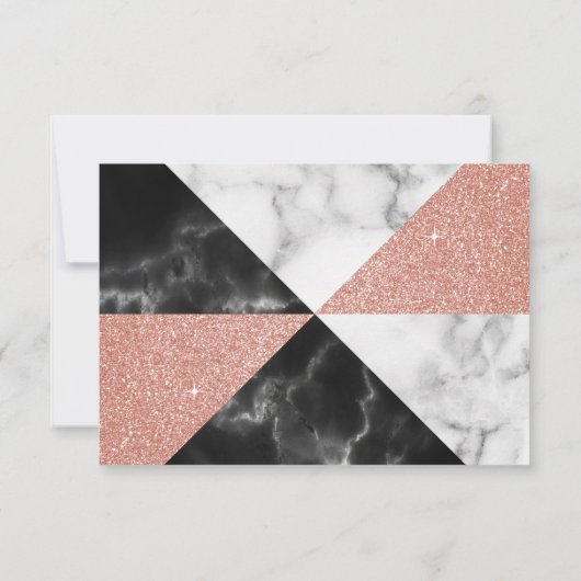 ピーチ金ゴールドと黒の大理石ジオメトリ 出欠カード (裏面)