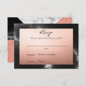 ピーチ金ゴールドと黒の大理石ジオメトリ 出欠カード (正面/裏面)