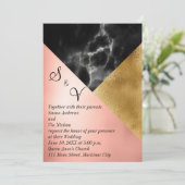 ピーチ金ゴールドと黒の大理石ジオメトリ 招待状 (スタンド正面)