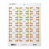 ピーチ金ゴールドウォーターカラーフラワーズ差出人住所 ラベル (フルシート)