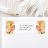 ピーチ金ゴールドウォーターカラーフラワーズ差出人住所 ラベル (インサイチュ)