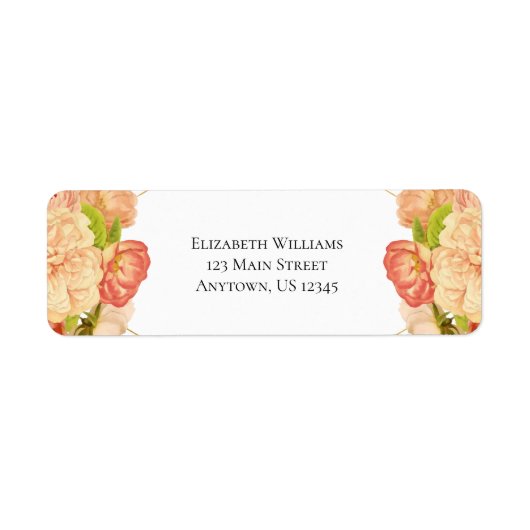 ピーチ金ゴールドウォーターカラーフラワーズ差出人住所 ラベル (正面)