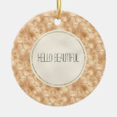 ピーチ金ゴールドグリッターグラムスパークルキリンプリント セラミックオーナメント (正面)