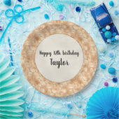 ピーチ金ゴールドグリッターグラムスパークルキリンプリント ペーパープレート (パーティー)