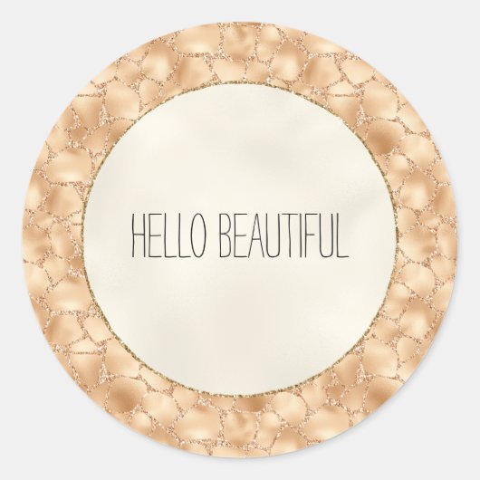 ピーチ金ゴールドグリッターグラムスパークルキリンプリント ラウンドシール (正面)