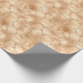 ピーチ金ゴールドグリッターグラムスパークルキリンプリント ラッピングペーパー (角)