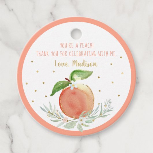 ピーチ金ゴールドフローラ誕生日サンキュー フェイバータグ (正面)