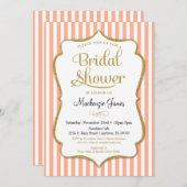 ピーチ金ゴールドブライダルシャワー招エレガント待ストライプ 招待状 (正面/裏面)