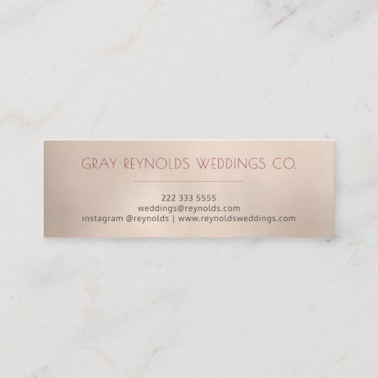 ピーチ金ゴールドモノグラムエレガントフローラウェディングプランナー スキニー名刺 (裏面)