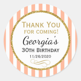 ピーチ金ゴールド誕生日サンキュー来ズメッセージカード ラウンドシール