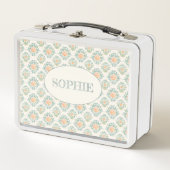 ピーチ鋭い花パーソナライズされた弁当箱 メタルランチボックス (正面)