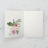 ピーチ鮮やか赤面ボホトロピカルフローラ結婚ズ サンキューカード (内部)