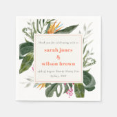 ピーチ鮮やか赤面ボホトロピカルフローラ結婚ズ スタンダードカクテルナプキン (正面)