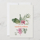 ピーチ鮮やか赤面ボホトロピカルフローラ結婚ズ セーブザデート (裏面)