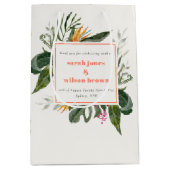 ピーチ鮮やか赤面ボホトロピカルフローラ結婚ズ ミディアムペーパーバッグ (正面)