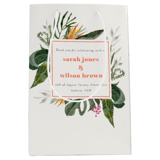 ピーチ鮮やか赤面ボホトロピカルフローラ結婚ズ ミディアムペーパーバッグ (正面)