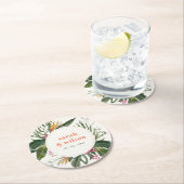 ピーチ鮮やか赤面ボホトロピカルフローラ結婚ズ ラウンドペーパーコースター (インサイチュ)