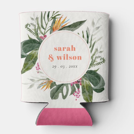 ピーチ鮮やか赤面ボホトロピカルフローラ結婚ズ 缶クーラー (裏面)