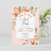 ピーチ1歳の誕生日招待状。一粒の甘い桃 招待状 (スタンド正面)