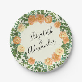 ピーチ&アイボリーピーニー&バラフローラ結婚ズ ペーパープレート