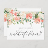 ピーチ&アイボリーフラワーズビーミーメイド・オブ・オーナー（花嫁付き添い人） ポストカード (正面/裏面)