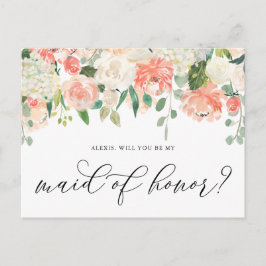 ピーチ&アイボリーフラワーズビーミーメイド・オブ・オーナー（花嫁付き添い人） ポストカード