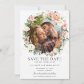 ピーチ アイボリー ピンク フラワー フォト セーブ・ザ・デート カード (正面)