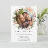 ピーチ アイボリー ピンク フラワー フォト セーブ・ザ・デート カード (スタンド正面)