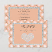 ピーチ アプリコット ハート ダイヤモンド RSVP 返信カード (正面/裏面)
