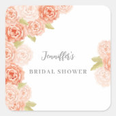 ピーチ ウォーターカラー フラワーブライダルシャワー スクエアシール (正面)