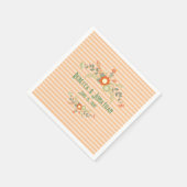 ピーチ&オリーブグリーン結婚フローラパーソナライズされたズ スタンダードカクテルナプキン (角)