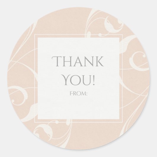 ピーチ&クリーミーホワイトフローラスワールエレガントな結婚式 ラウンドシール (正面)