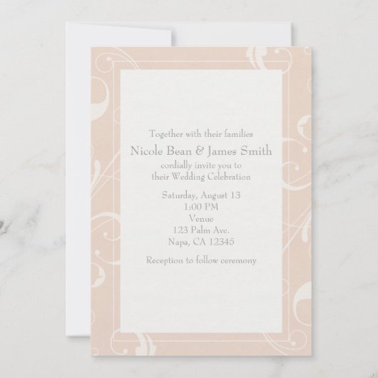 ピーチ&クリーミーホワイトフローラスワールエレガントな結婚式 招待状 (裏面)