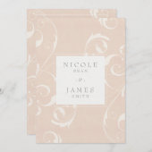 ピーチ&クリーミーホワイトフローラスワールエレガントな結婚式 招待状 (正面/裏面)