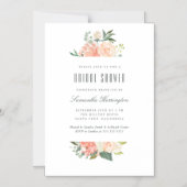 ピーチ&クリームウォーターカラーフローラブライダルシャワー マグネット招待状 (正面)