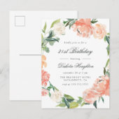 ピーチ&クリーム水彩花誕生パーティー インビテーションポストカード (正面/裏面)
