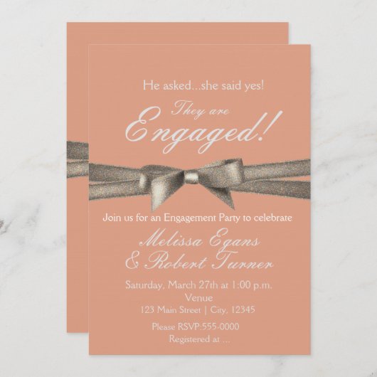 ピーチ&グラモアスパークルボウパーティの招待状 招待状 (正面/裏面)