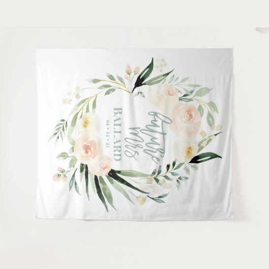 ピーチ+グリーンウォーター色フローラブライダルシャワーテープ タペストリー (正面(横))