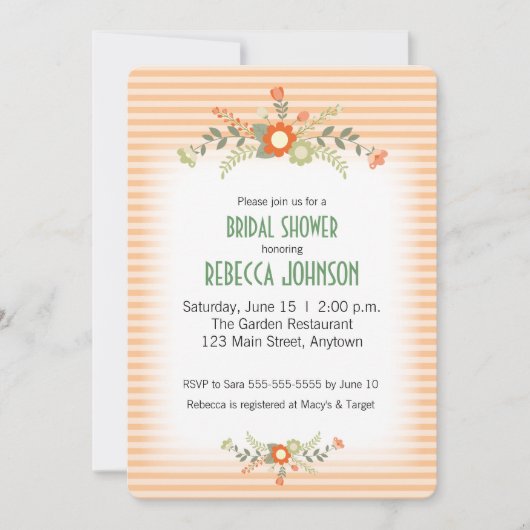 ピーチ&グリーンフラワーズブライダルシャワー 招待状 (正面)