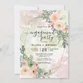 ピーチ&グリーン金ゴールド幾何学フレーム招待状 招待状 (正面)