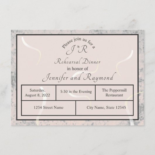 ピーチ&グレイ大理石モノグラメドリハーサルディナー エンクロージャーカード (正面)