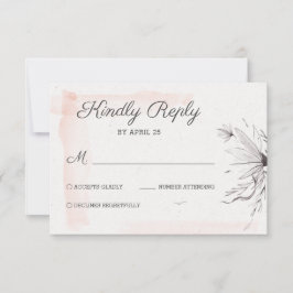 ピーチ&グレイ結婚ロマンエレガントツ繊細 出欠カード