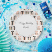 ピーチ&グレイ誕生日 パーソナライズされた ペーパープレート (パーティー)