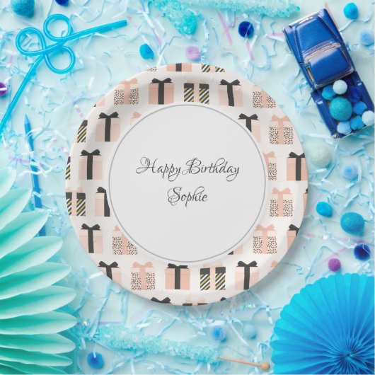 ピーチ&グレイ誕生日 パーソナライズされた ペーパープレート (パーティー)