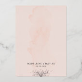 ピーチ&グレーフローラロマンチックな結婚式は日付を保存 箔招待状 (裏面)