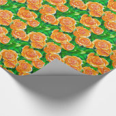 ピーチ/コーラルオレンジウォーターカラーバラ ラッピングペーパー (角)